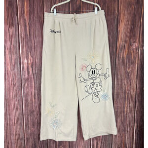 Disney 100 Sweatpants Size 3XL Mickey Mouse Embroidered Lounge Wear Ivory Cream